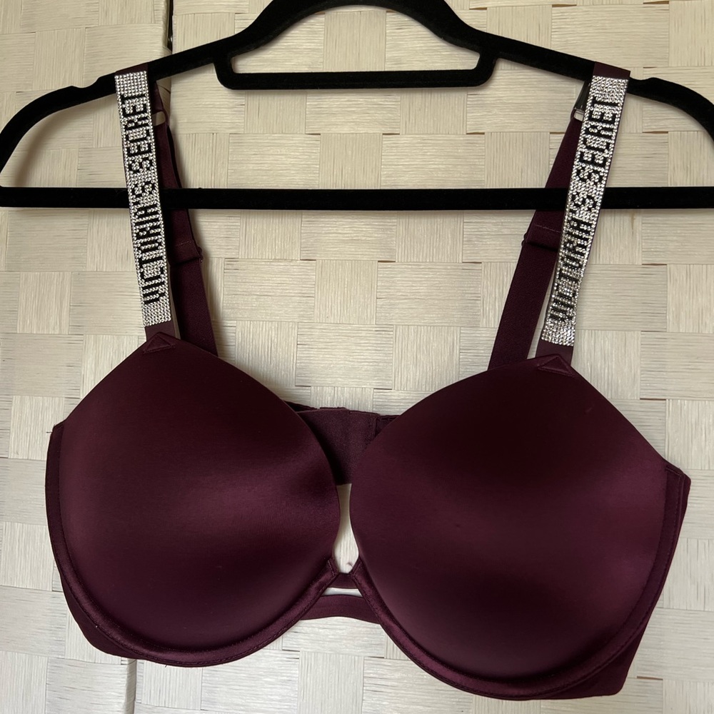 NEW Victorias Secret Shine Strap Maroon Push-Up Bra (36DD)